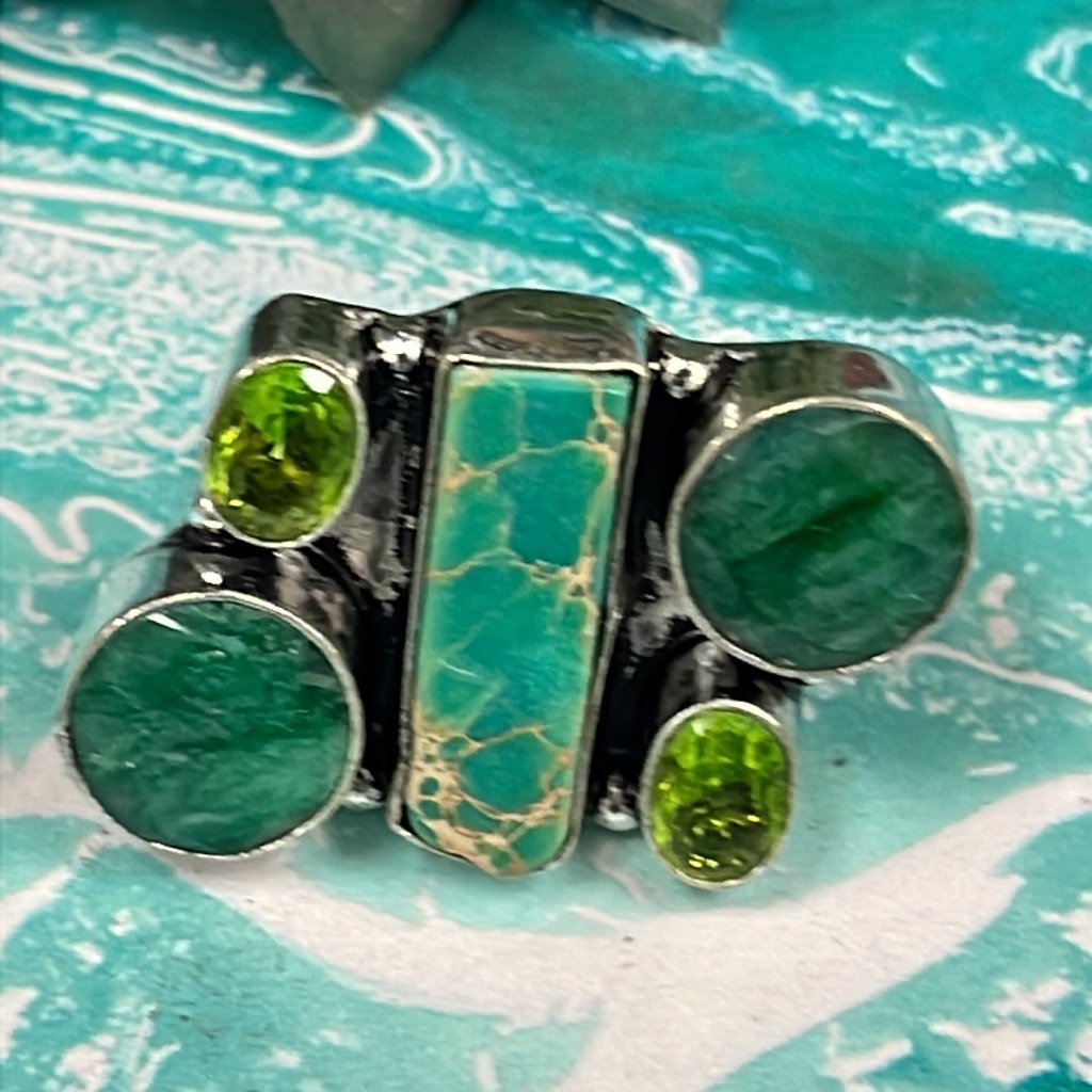 Multi Gem Stone Silver Ring
